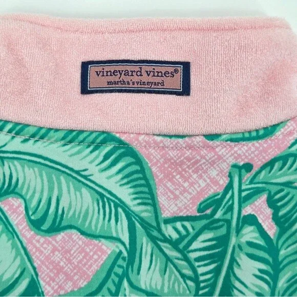 Vineyard Vines Terry Pullover Top Womens Size Small 1/4 Zip Banana Leaf Preppy - Picture 3 of 8